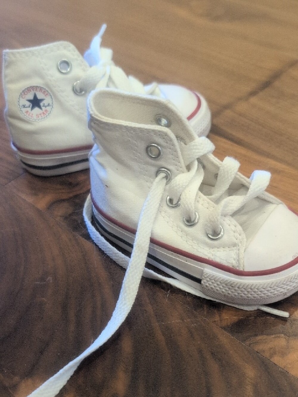 Converse White Kids High-Top Sneakers with Red & Navy Trim